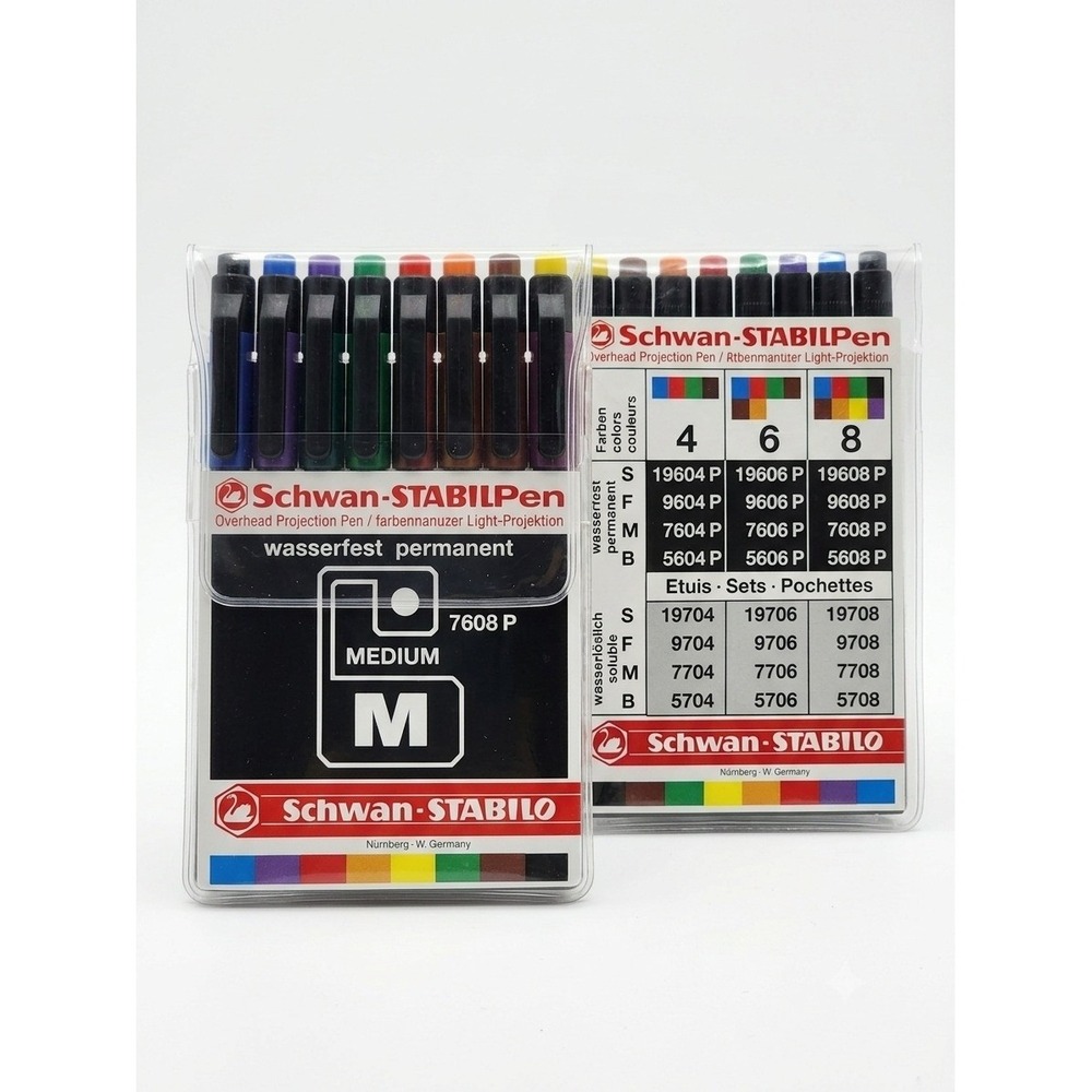Vintage Schwan STABIL OHPen 7608 P Permanent Markers Medium 8ct W Germany